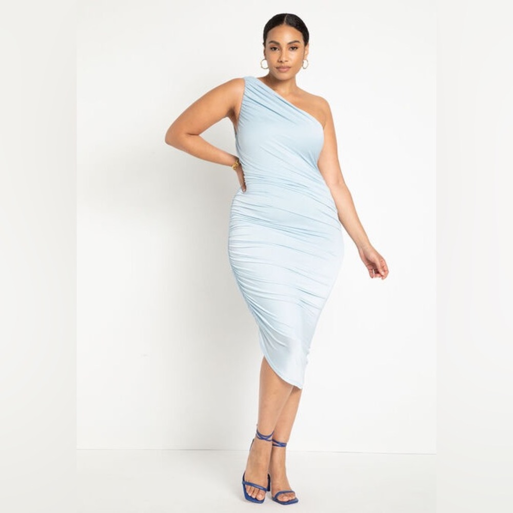 Ruched One Shoulder Dress, pale blue